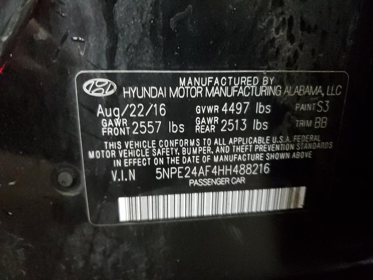5NPE24AF4HH488216 2017 Hyundai Sonata Se