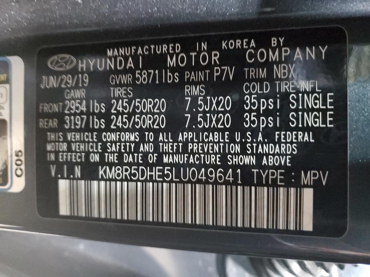 KM8R5DHE5LU049641 2020 Hyundai Palisade Limited