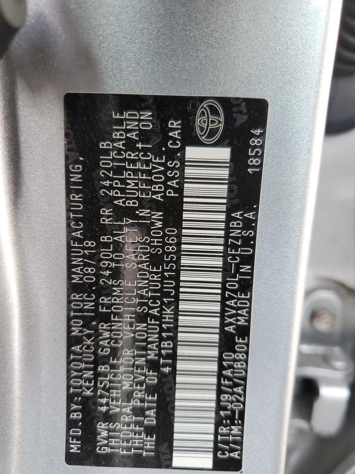 4T1B11HK1JU155860 2018 Toyota Camry L