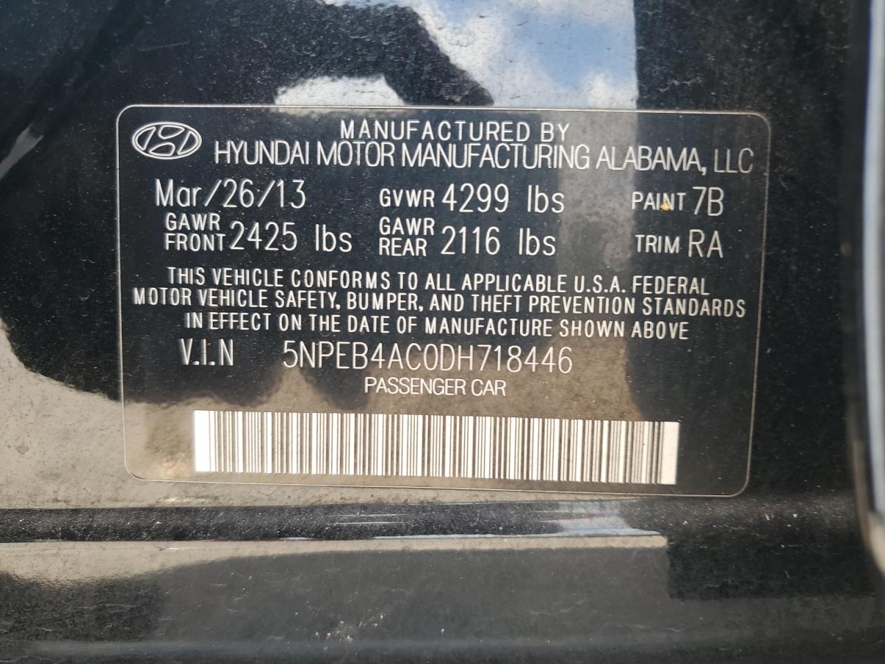 5NPEB4AC0DH718446 2013 Hyundai Sonata Gls