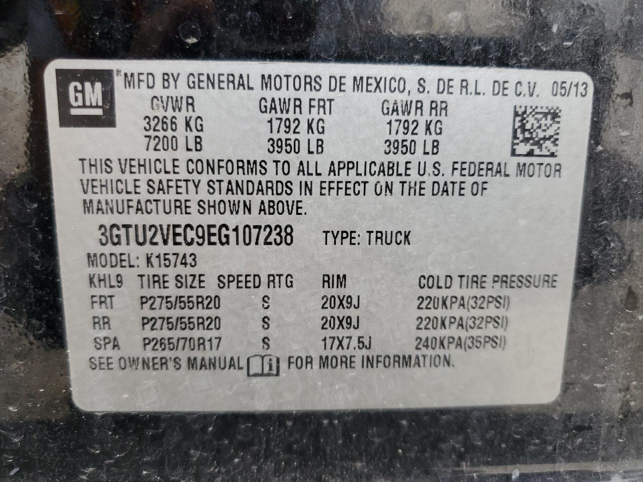 3GTU2VEC9EG107238 2014 GMC Sierra K1500 Slt