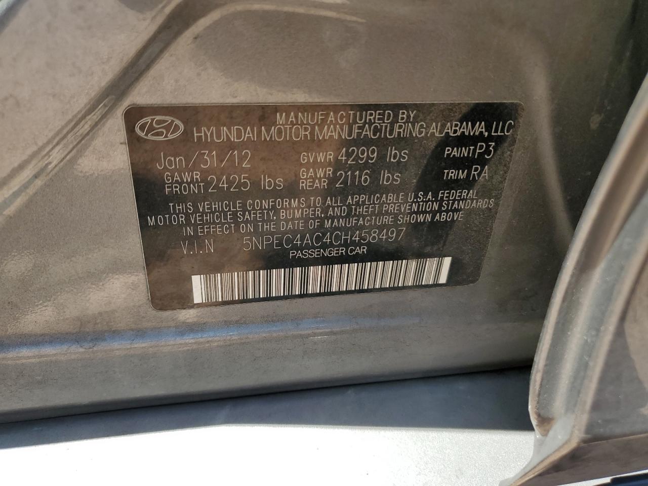 5NPEC4AC4CH458497 2012 Hyundai Sonata Se