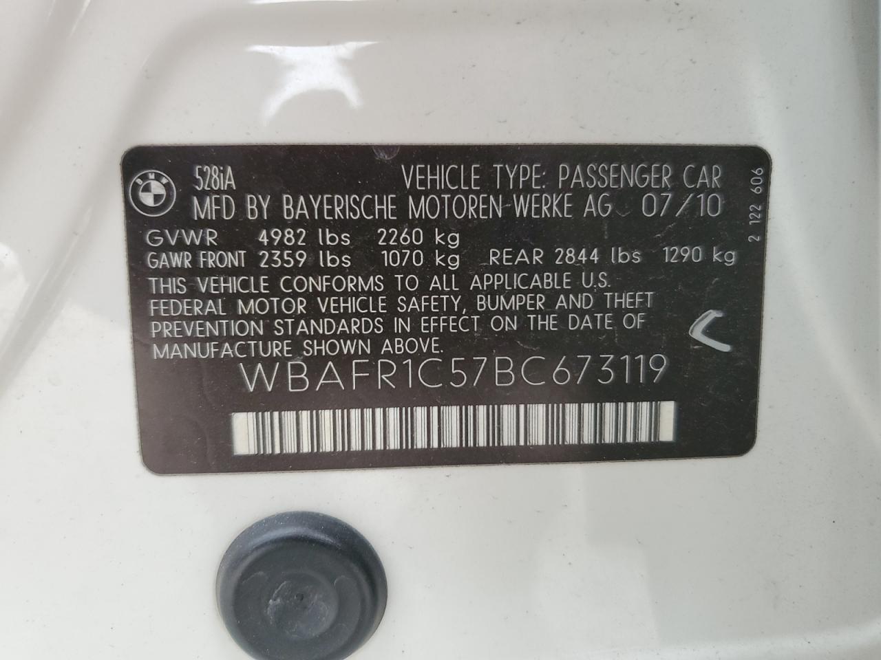 WBAFR1C57BC673119 2011 BMW 528 I