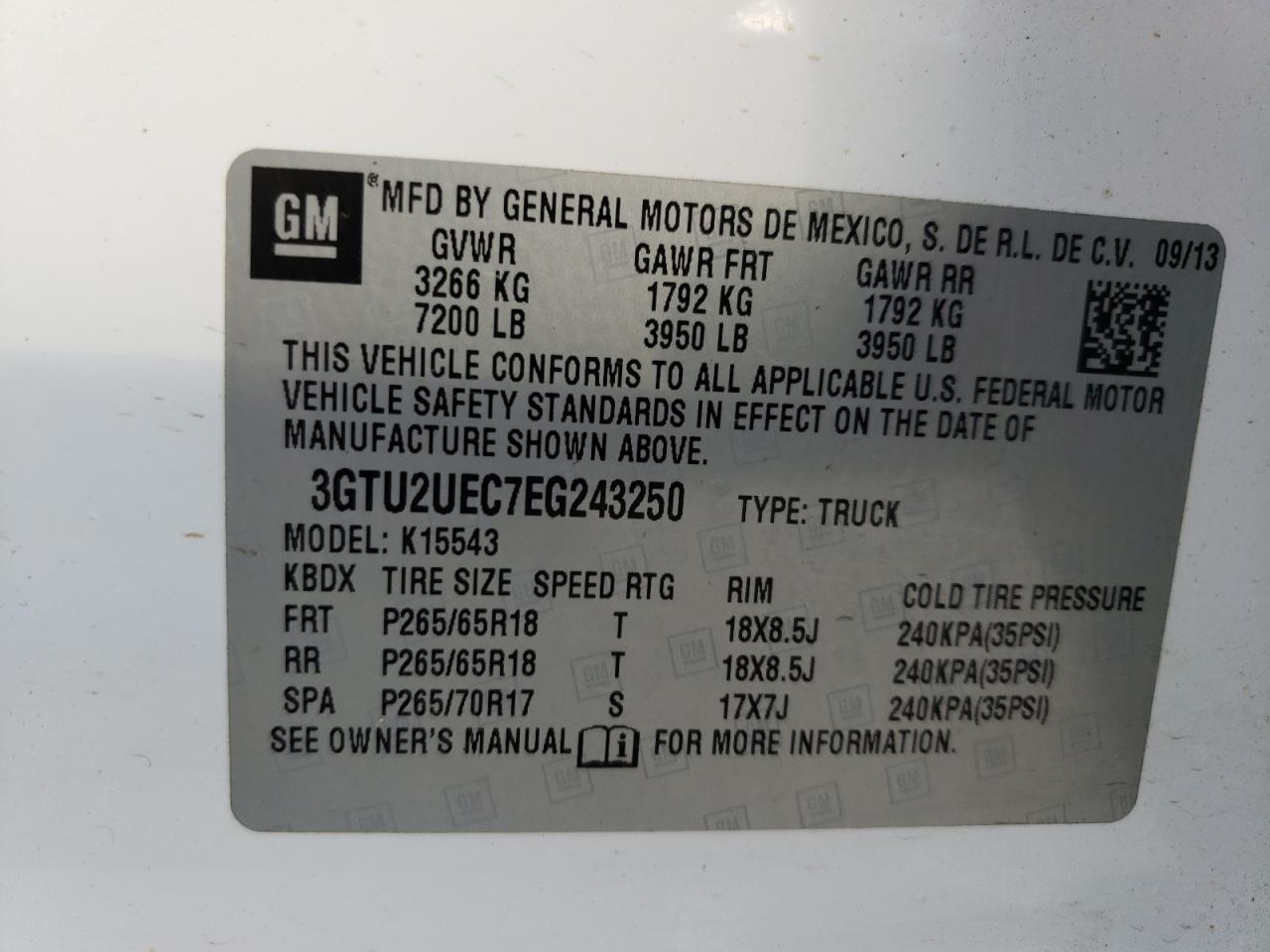 3GTU2UEC7EG243250 2014 GMC Sierra K1500 Sle