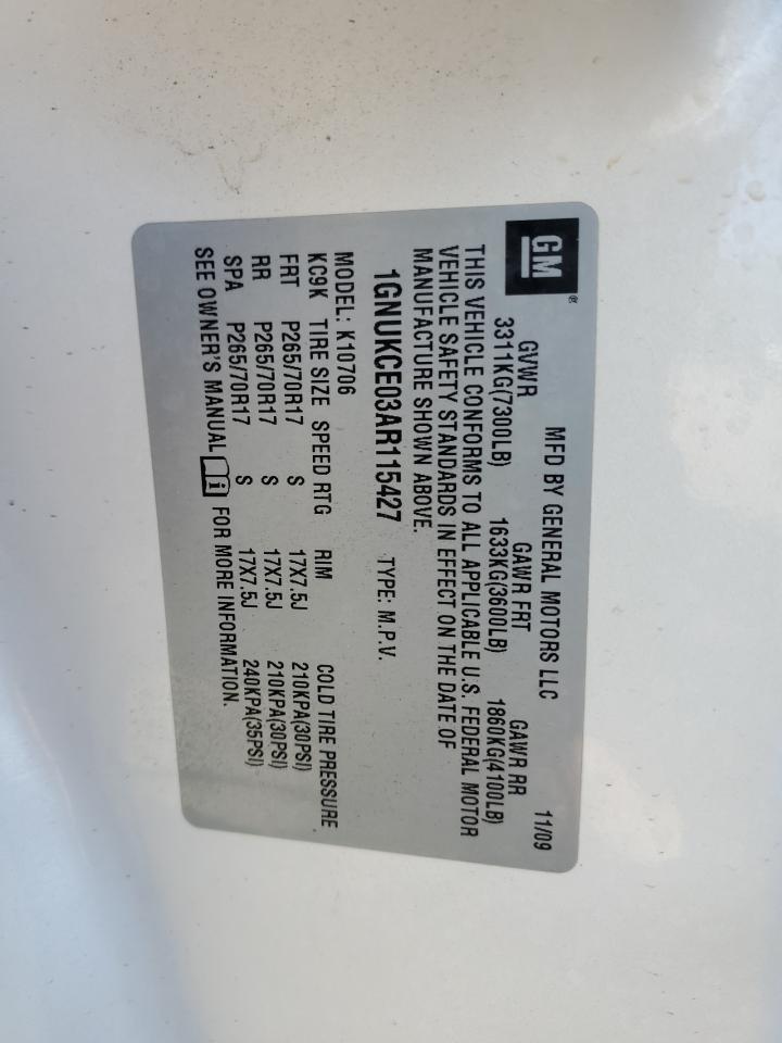 1GNUKCE03AR115427 2010 Chevrolet Tahoe K1500 Ltz