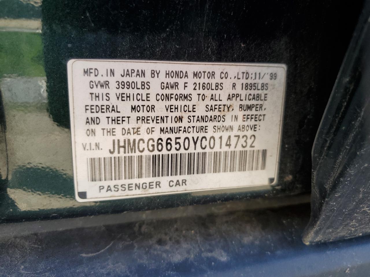 JHMCG6650YC014732 2000 Honda Accord Lx