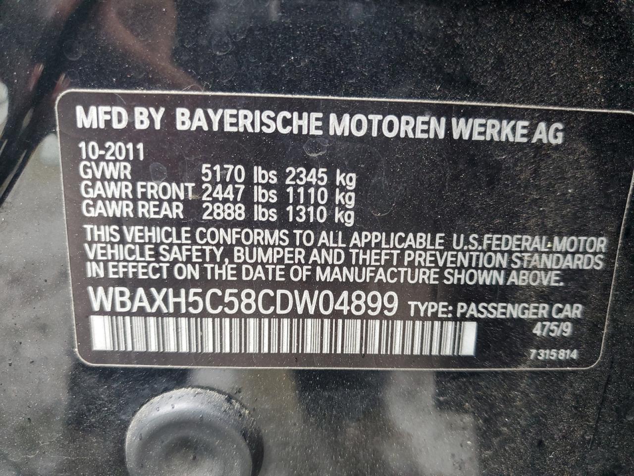 WBAXH5C58CDW04899 2012 BMW 528 Xi