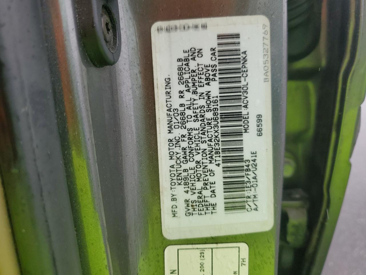 4T1BE32KX3U689161 2003 Toyota Camry Le
