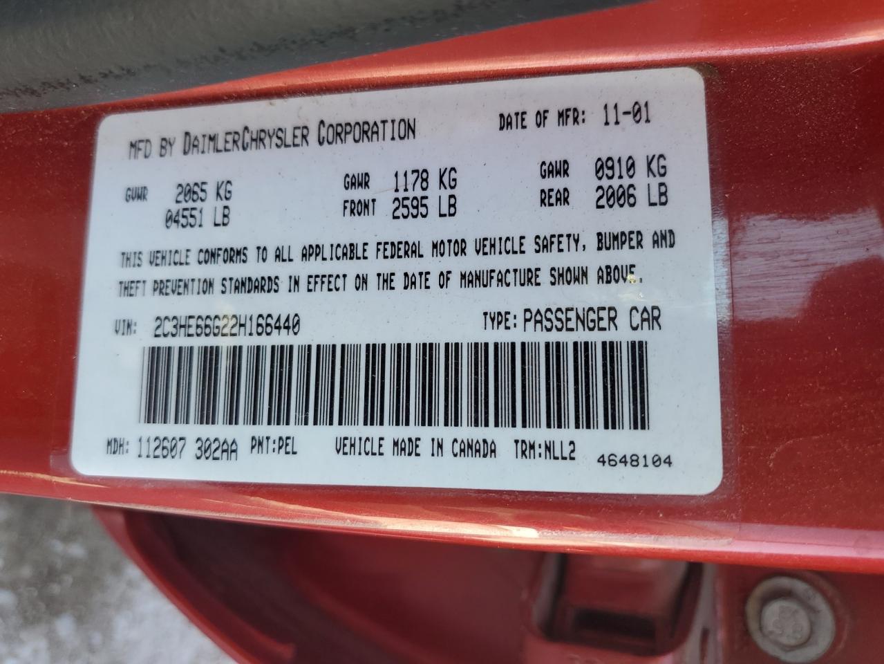 2C3HE66G22H166440 2002 Chrysler 300M