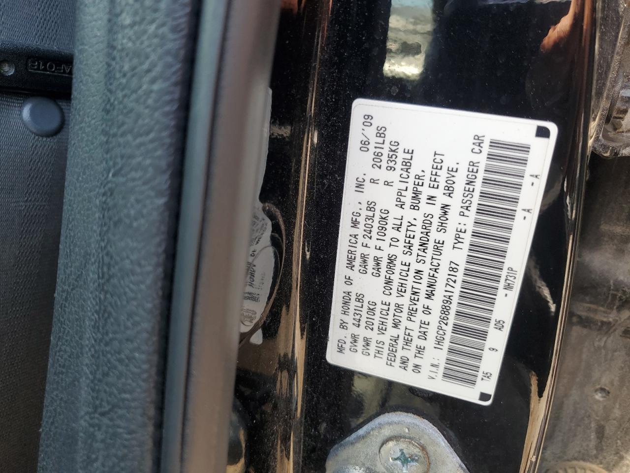 1HGCP26889A172187 2009 Honda Accord Exl