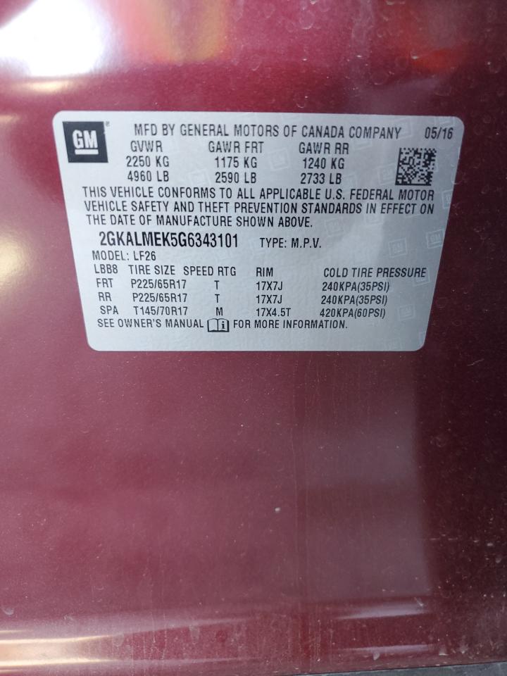 2GKALMEK5G6343101 2016 GMC Terrain Sle