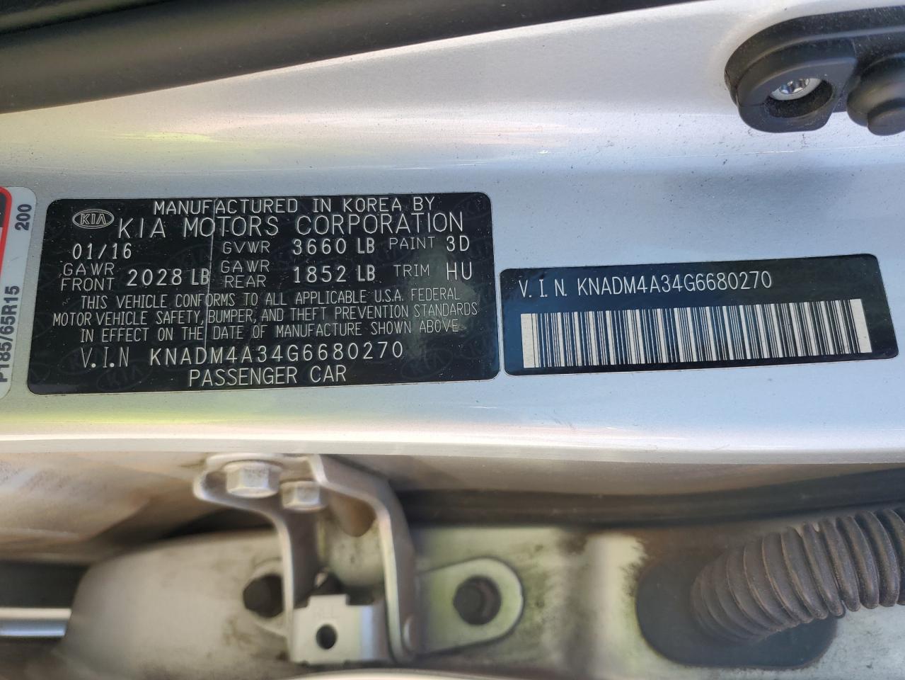 KNADM4A34G6680270 2016 Kia Rio Lx