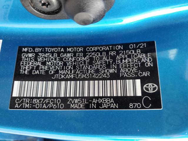 2021 Toyota Prius Special Edition VIN: JTDKAMFU5M3142243 Lot: 54831454