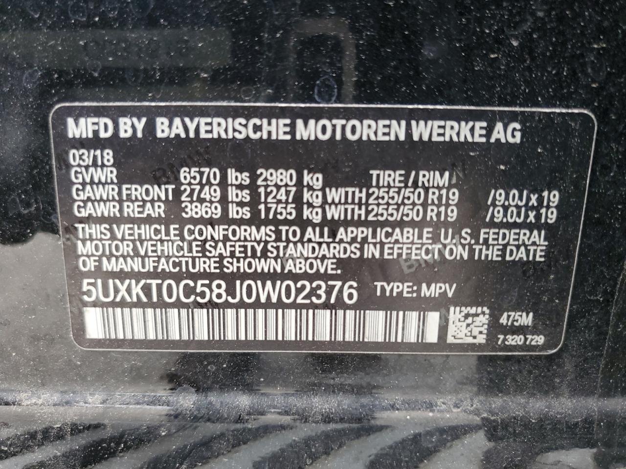 5UXKT0C58J0W02376 2018 BMW X5 Xdr40E
