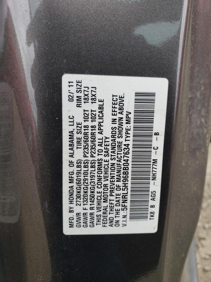 5FNRL5H96BB047634 2011 Honda Odyssey Touring