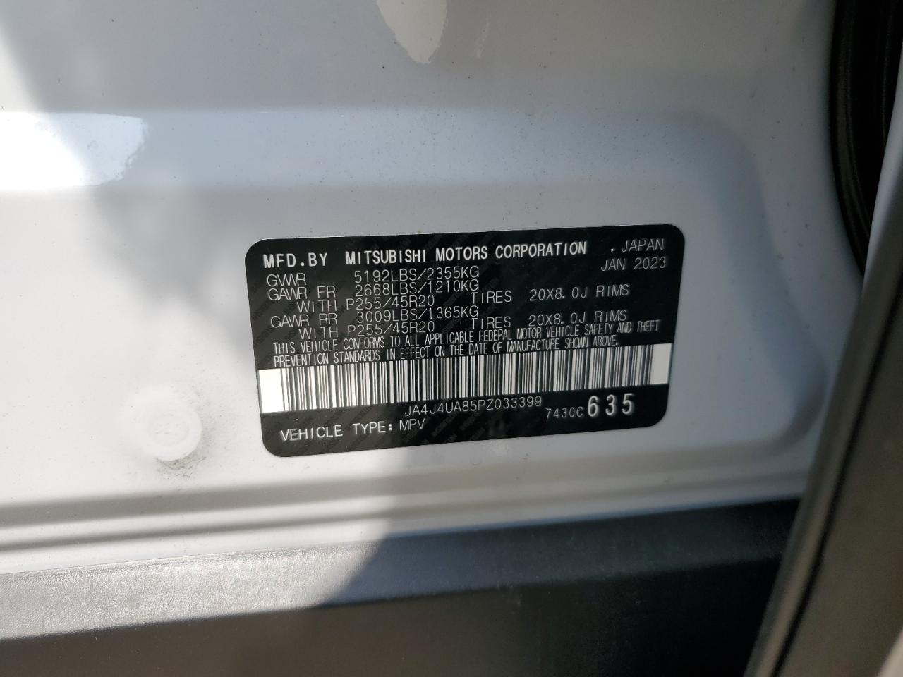 JA4J4UA85PZ033399 2023 Mitsubishi Outlander Se