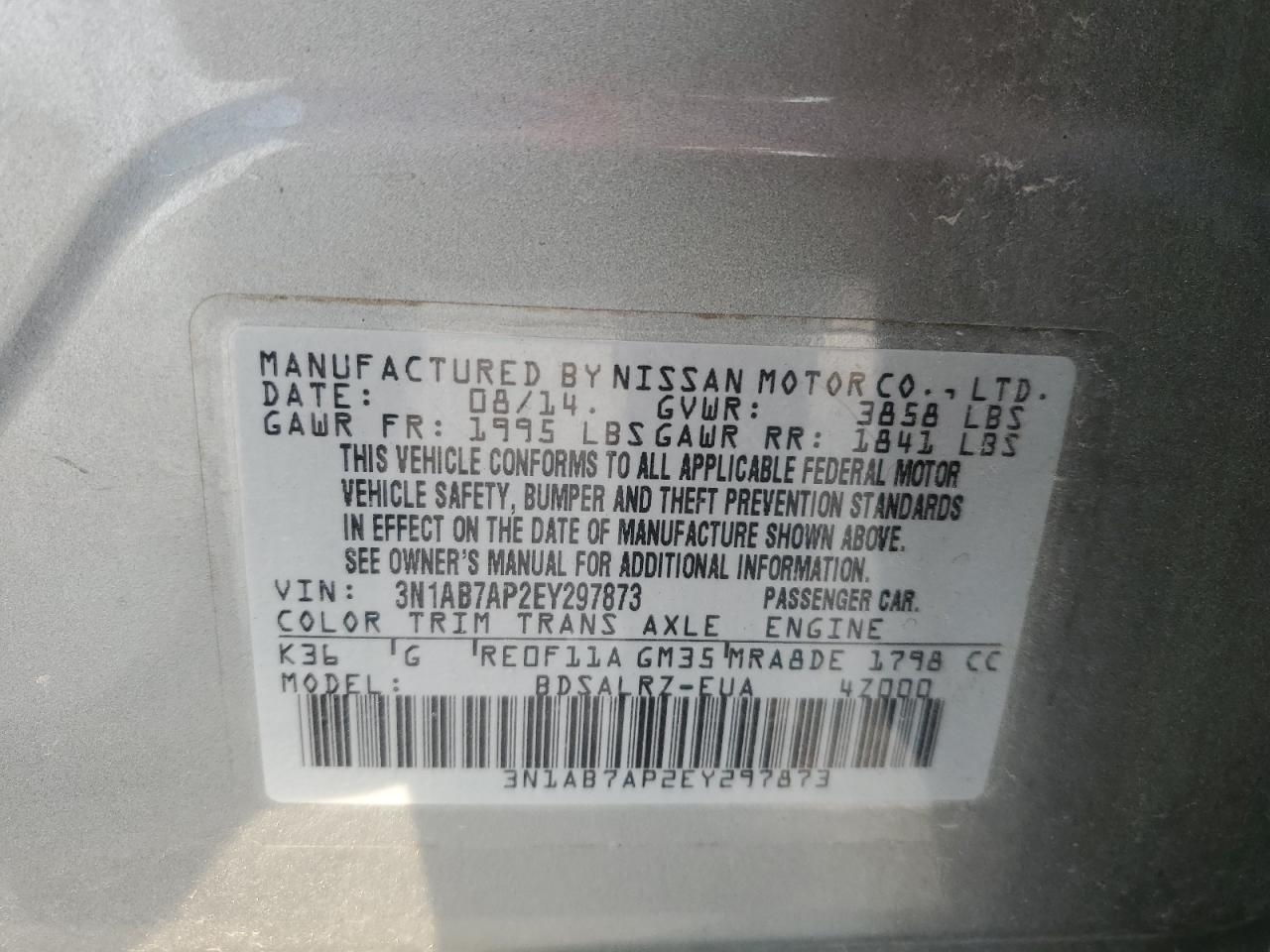 3N1AB7AP2EY297873 2014 Nissan Sentra S