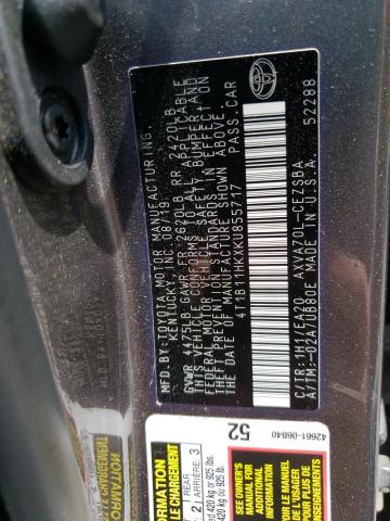 VIN 4T1B11HKXKU855717 2019 Toyota Camry, L no.12