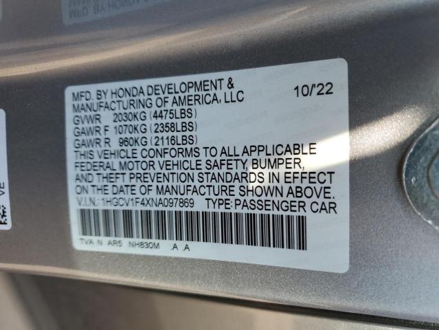 2022 Honda Accord Sport Se VIN: 1HGCV1F4XNA097869 Lot: 56719364