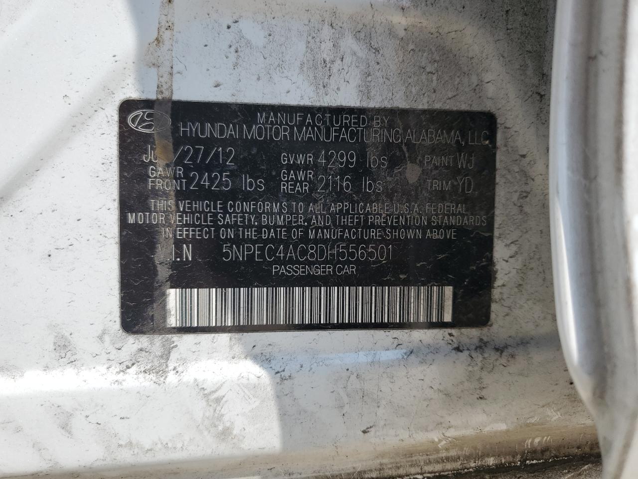 5NPEC4AC8DH556501 2013 Hyundai Sonata Se