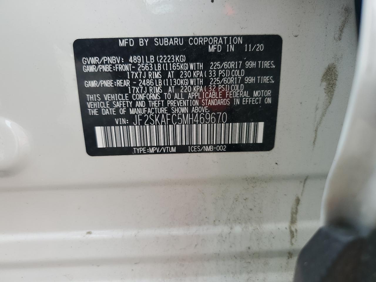 JF2SKAFC5MH469670 2021 Subaru Forester Premium