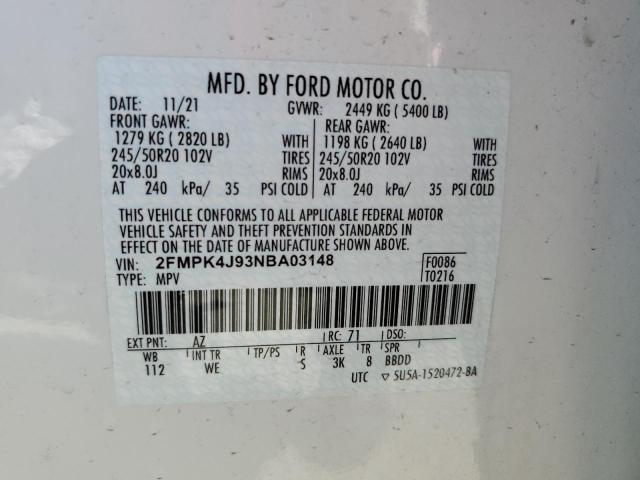 2022 Ford Edge Sel VIN: 2FMPK4J93NBA03148 Lot: 55723084