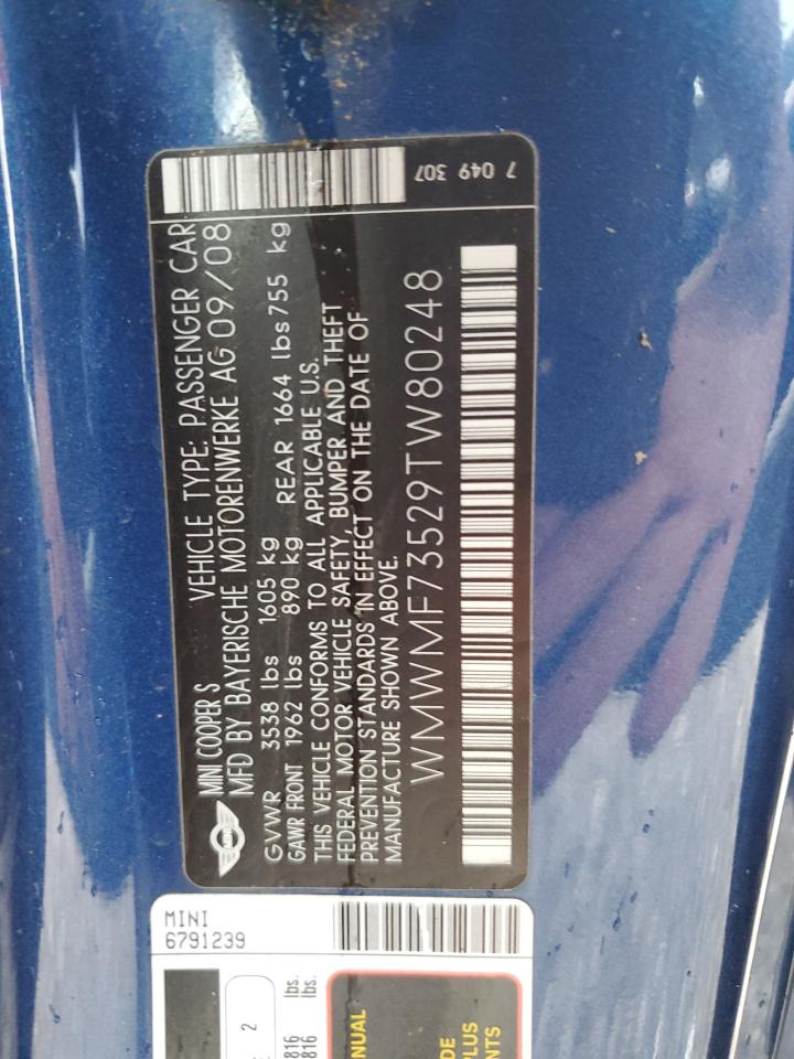 WMWMF73529TW80248 2009 Mini Cooper S