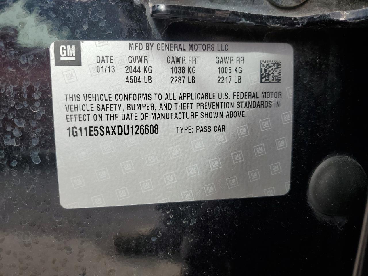 1G11E5SAXDU126608 2013 Chevrolet Malibu 2Lt