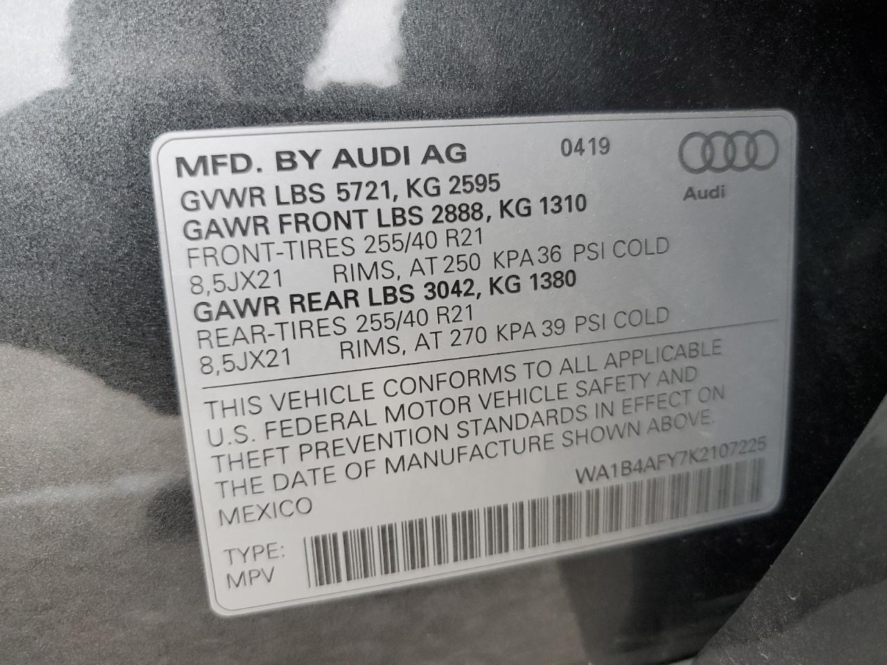 WA1B4AFY7K2107225 2019 Audi Sq5 Premium Plus