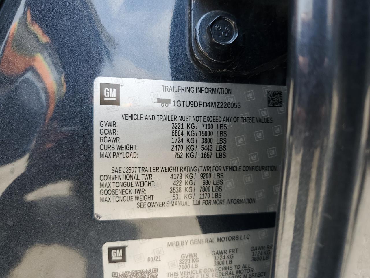 1GTU9DED4MZ226053 2021 GMC Sierra K1500 Slt