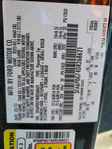 VIN 3FA6P0G74DR268621 2013 Ford Fusion, S no.13