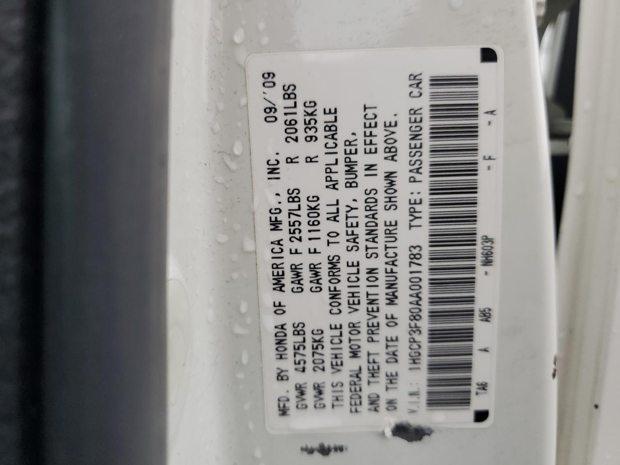 1HGCP3F80AA001783 2010 Honda Accord Exl