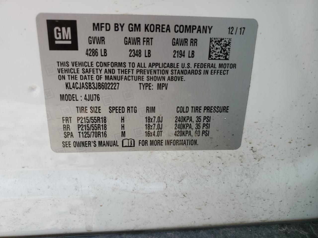 KL4CJASB3JB602227 2018 Buick Encore Preferred