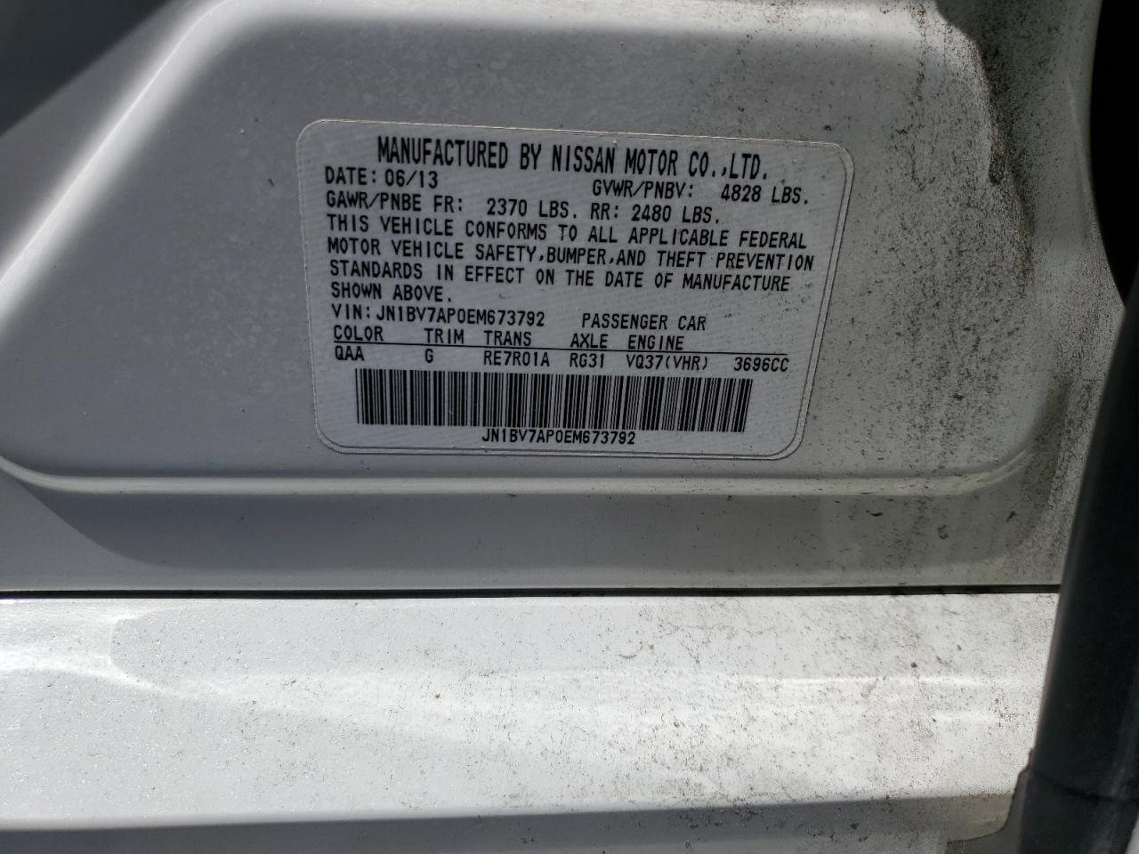 JN1BV7AP0EM673792 2014 Infiniti Q50 Base