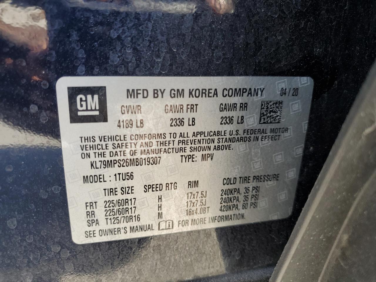 KL79MPS26MB019307 2021 Chevrolet Trailblazer Lt