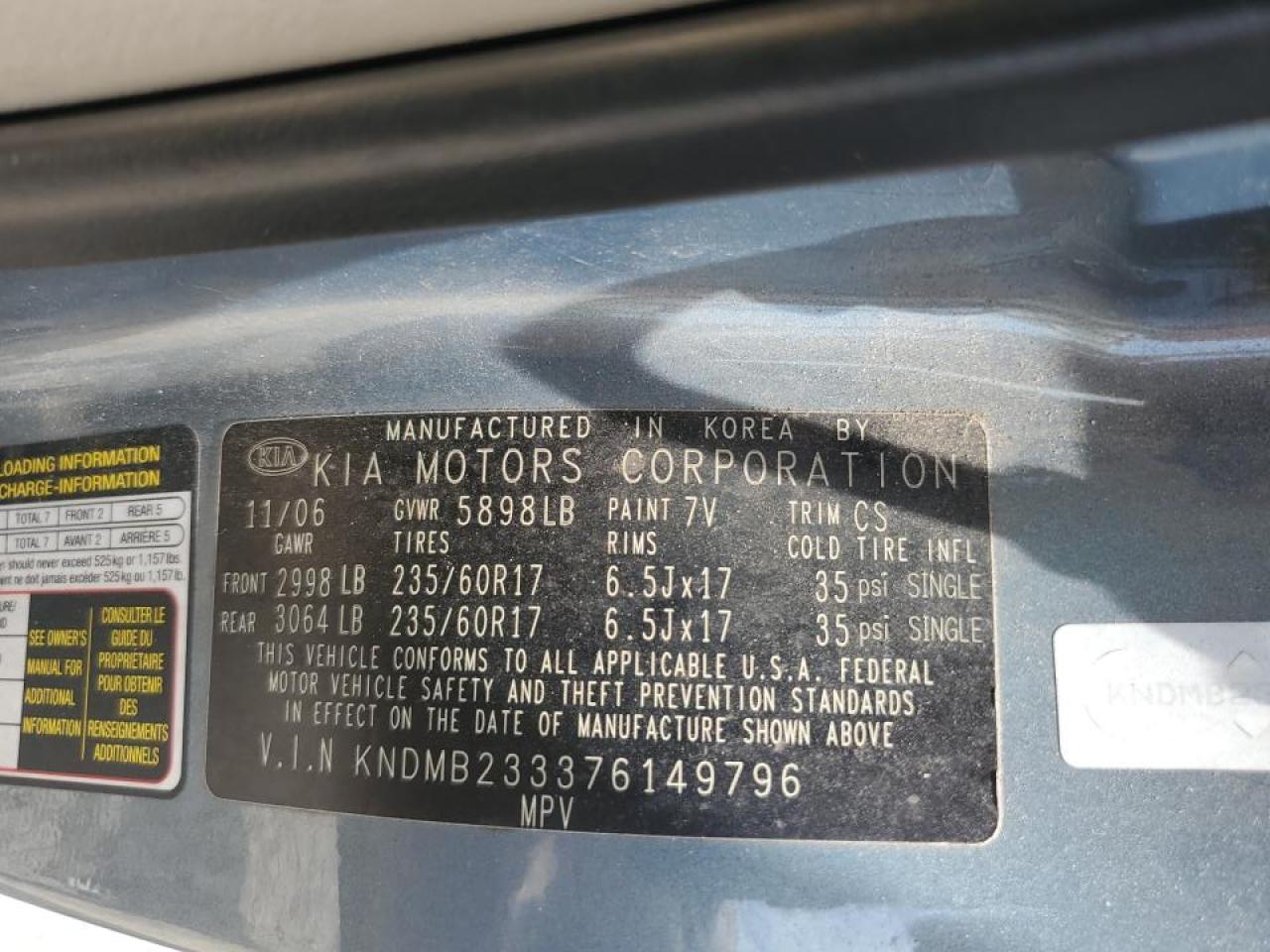 KNDMB233376149796 2007 Kia Sedona Ex