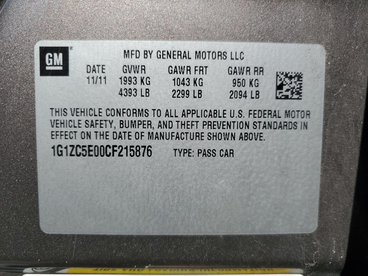 1G1ZC5E00CF215876 2012 Chevrolet Malibu 1Lt