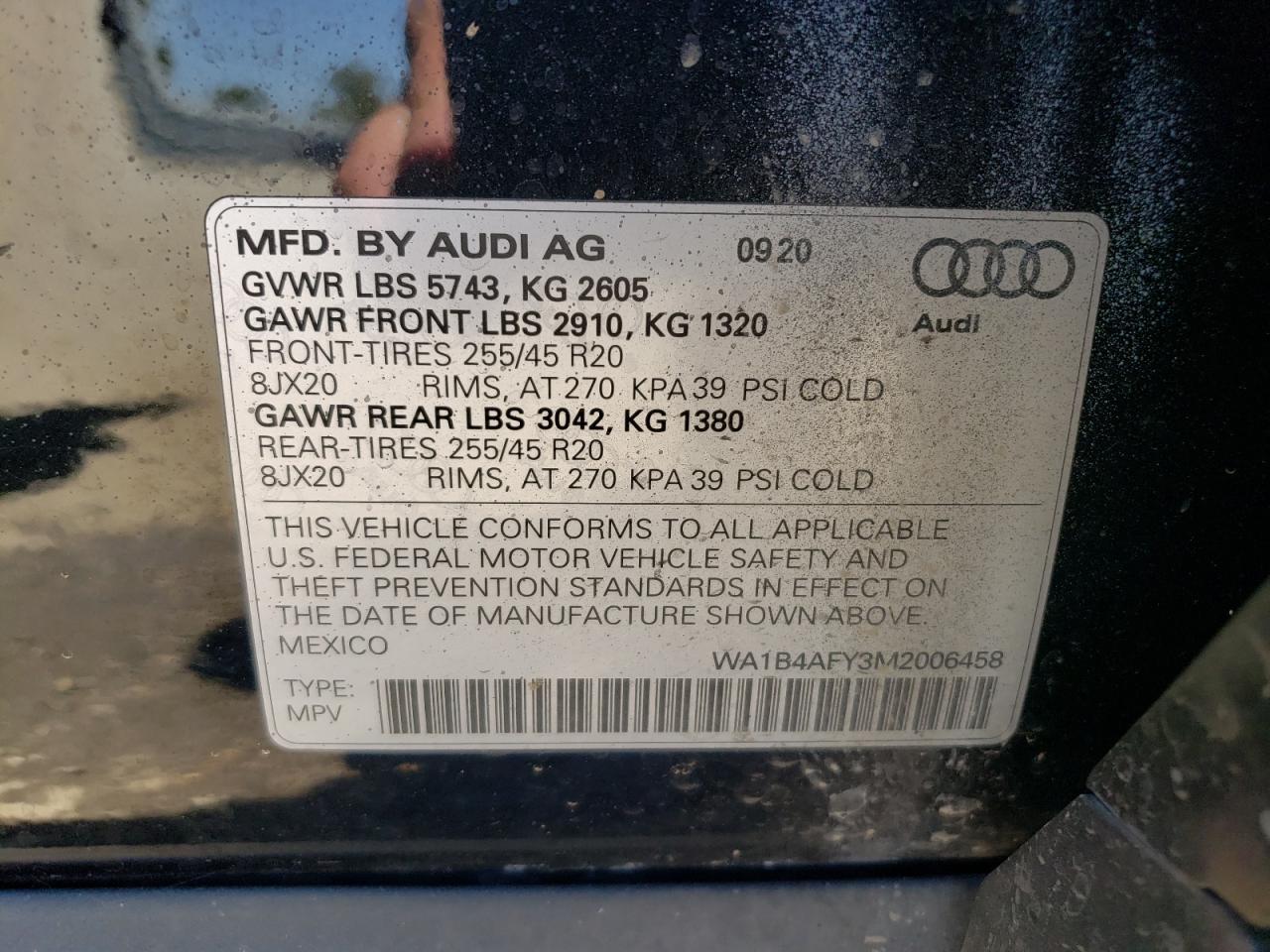 WA1B4AFY3M2006458 2021 Audi Sq5 Premium Plus