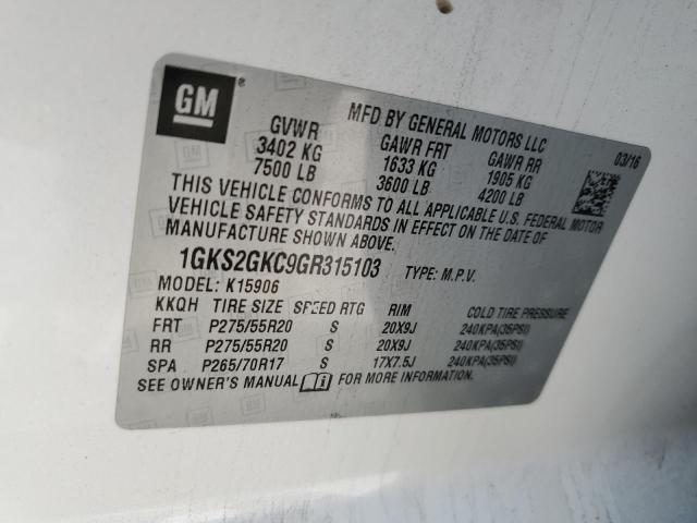 2016 GMC Yukon Xl K1500 Slt VIN: 1GKS2GKC9GR315103 Lot: 55603614