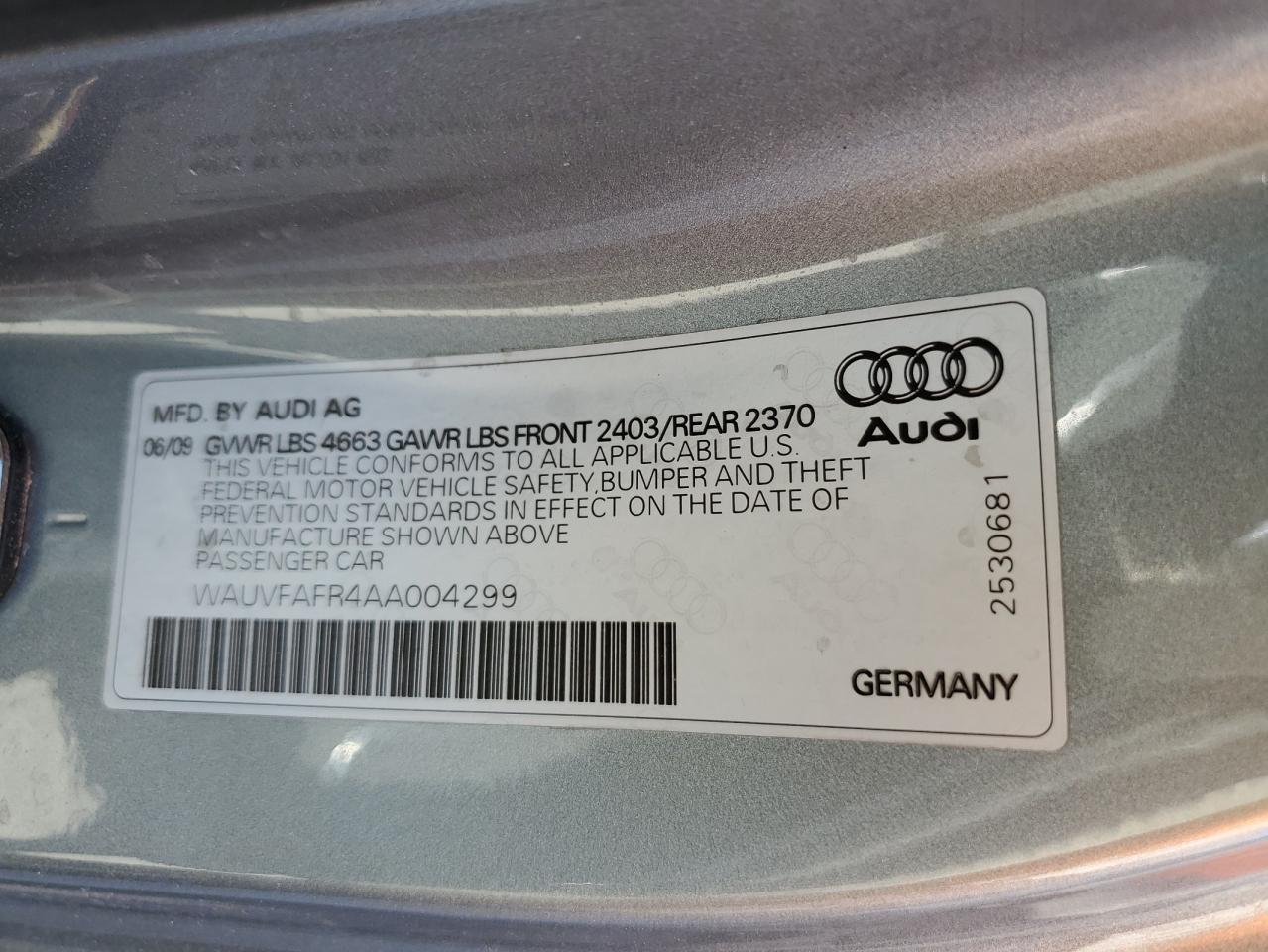 WAUVFAFR4AA004299 2010 Audi A5 Prestige