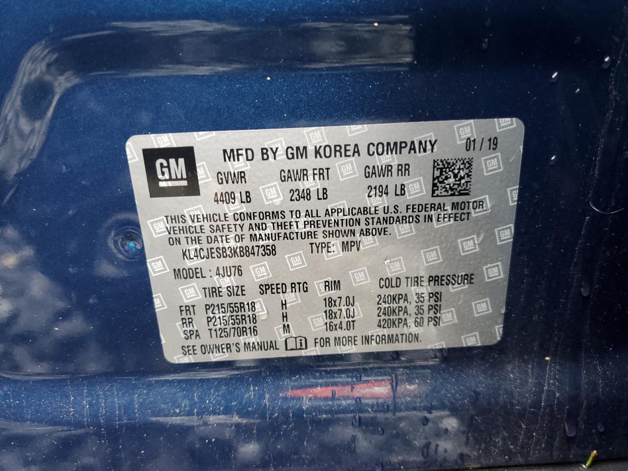 KL4CJESB3KB847358 2019 Buick Encore Preferred