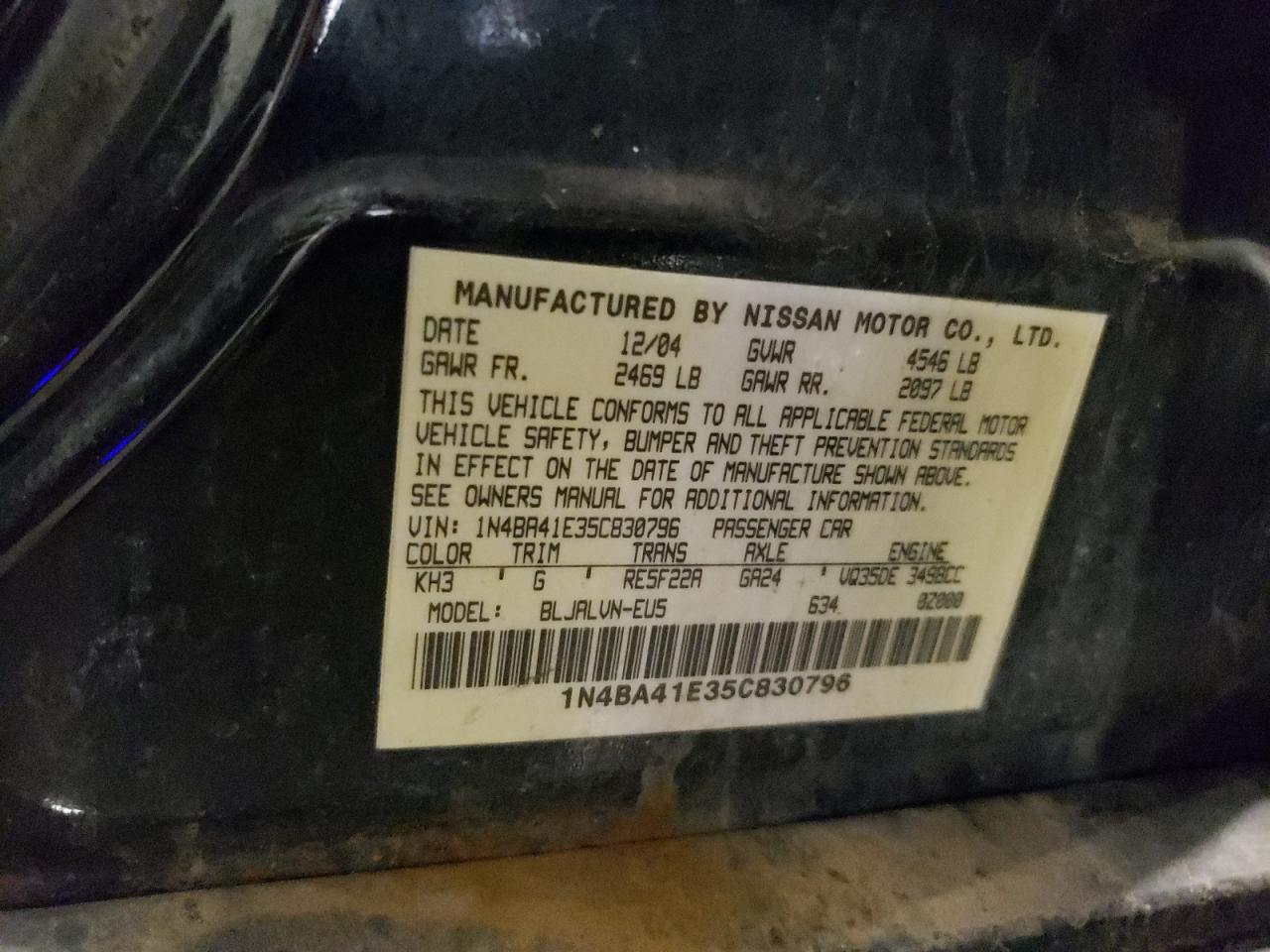 1N4BA41E35C830796 2005 Nissan Maxima Se