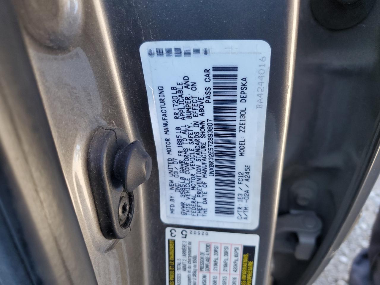 1NXBR32E57Z893807 2007 Toyota Corolla Ce