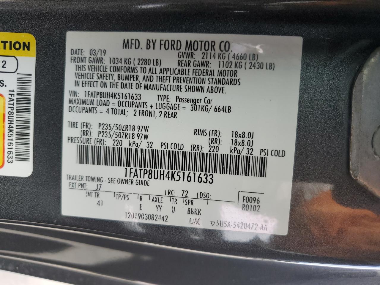 1FATP8UH4K5161633 2019 Ford Mustang