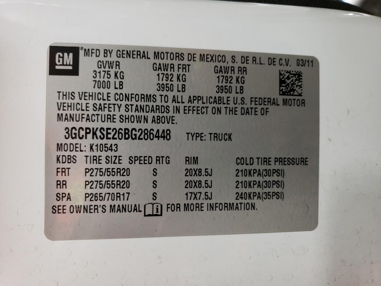 3GCPKSE26BG286448 2011 Chevrolet Silverado K1500 Lt