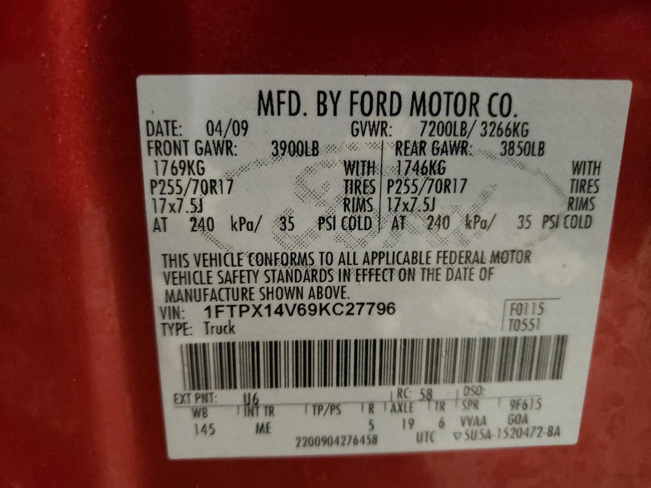 1FTPX14V69KC27796 2009 Ford F150 Super Cab