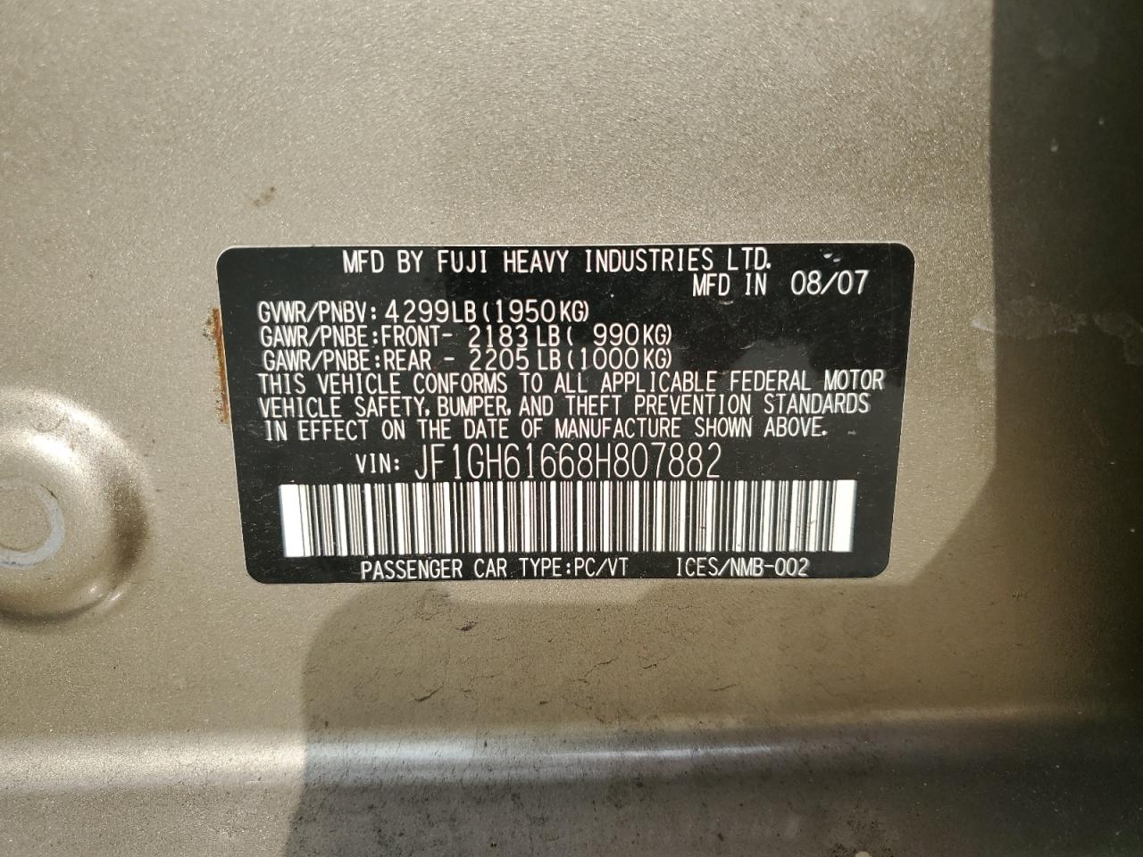 JF1GH61668H807882 2008 Subaru Impreza 2.5I