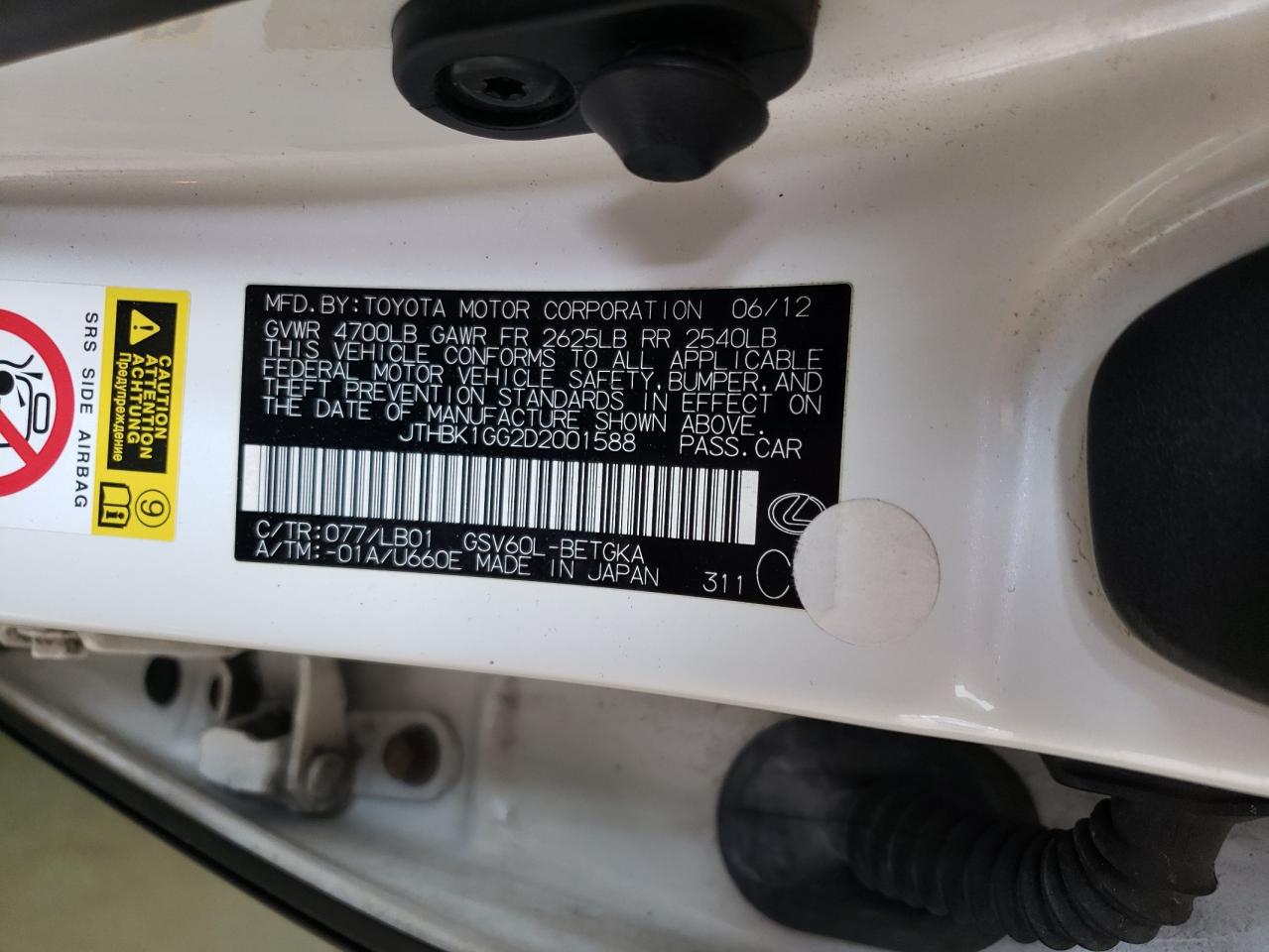 JTHBK1GG2D2001588 2013 Lexus Es 350