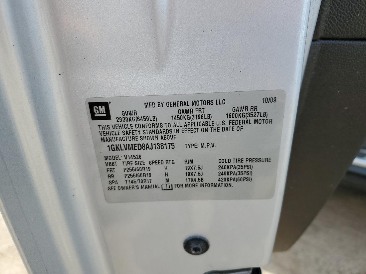 1GKLVMED8AJ138175 2010 GMC Acadia Slt-1