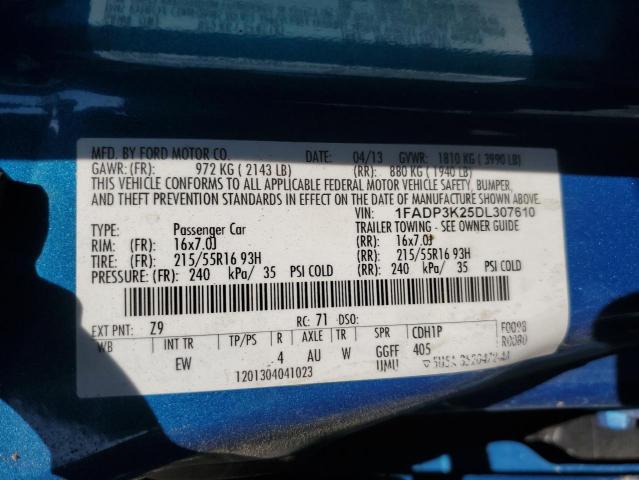 2013 Ford Focus Se VIN: 1FADP3K25DL307610 Lot: 57050294